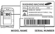 Samsung washing machine diagram - placement of model name and serial number