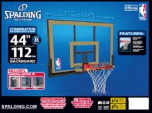 photograph of 44 inch acrylic Spalding NBA basketball backboard packaging