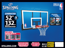 photograph of 52 inch acrylic Spalding NBA basketball backboard packaging