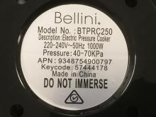 Bellini pressure cooker information plate