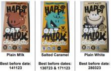 Photograph of Happi Free From Oat M!lk Chocolate 80 grams, Plain M!lk, Salted Caramel and Plain White
