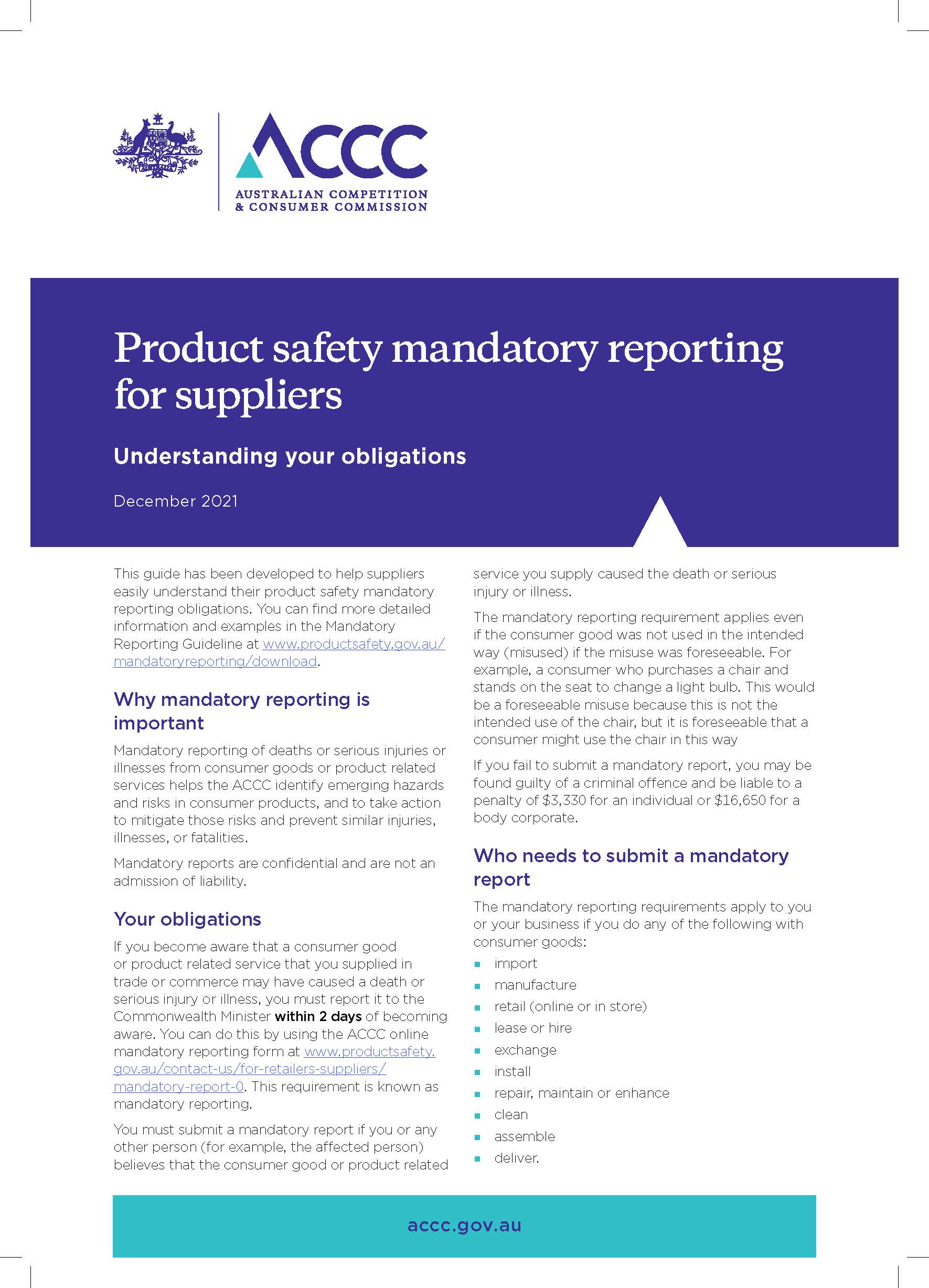 Product safety mandatory reporting for suppliers - Understanding your obligations