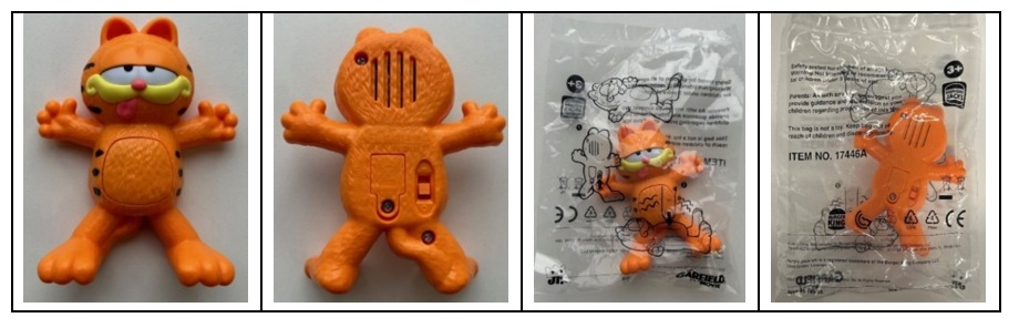 Garfield toy Garfield toy front and back. Garfield toy front and back in packaging.
