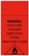 High fire hazard label featuring flame graphic and text warning