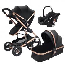 Photograph of 3 in 1 Pram Bassinet with Push Chair Set Black