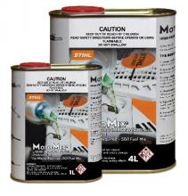 Stihl-branded 4L and 1L tins of MotoMix