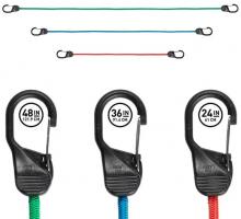 Bungee cords shown in 3 colours and lengths