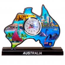 Blue Australia-shaped clock with the words Perth Western Australia in silver
