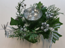 Christmas wreath candle holder - green and silver