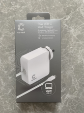 Photograph of Comsol USB-C Universal Laptop Charger in packaging - Front