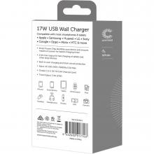 photograph of Comsol dual port USB wall charger 3.4A/17W - white - rear of packaging