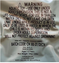 Photograph of Cotton On Kids Baby Swim Ring - Numbers and Warning Label