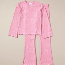 Photograph of cotton rib pyjama set, pink with bunny print
