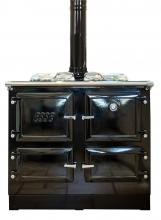 Cast iron stove with four cast iron doors and chimney