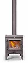 Cast iron fireplace with transparent door and chimney