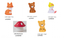 Novelty night lights, in the shape of a fox, a leopard, a fairy, a mushroom and a tiger