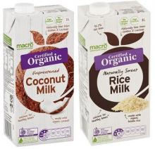 Photograph of Macro Certified Organic - Unsweetened Coconut Milk 1L and Naturally Sweet Rice Milk 1L
