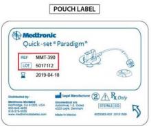 Medtronic pouch label with ref and lot numbers