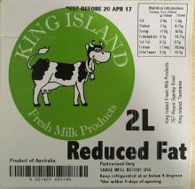 image of King Island reduced fat milk label