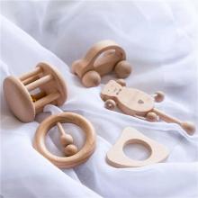 Photograph of Montessori Newborn Baby Wooden Toys Gift Car Rattle Teether Set Neutral Learning