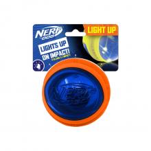 NERF Dog Megaton LED ball - blue transparent ball with orange foam ring around the ball
