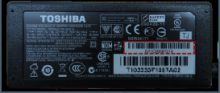 Photo Toshiba AC adapter with labelling