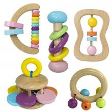 Photograph of Baby Gift Set Wooden Rattle 5 pcs Montessori Teether Natural Toy Boy Girl Hamper