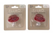 Photogrpah of Plum Silicone Soother - front of packaging (scarlet)