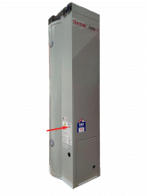 Rinnai hotflo 135 litre gas storage water heater - Model code and production code location marked with the red arrow