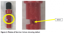 Photograph of services valve with defect