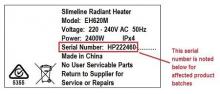 Slimline Radiant Heater Serial Number