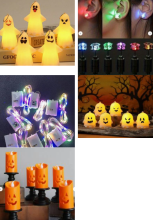 Light up Halloween ghost decorations, light up earrings, and light up Halloween candles